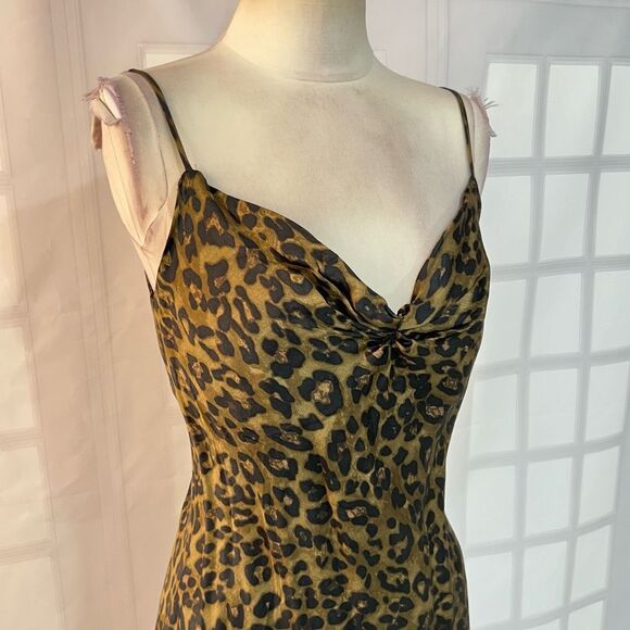 Zara green and black leopard print satin midi slip dress size XS - Picture 3 of 11